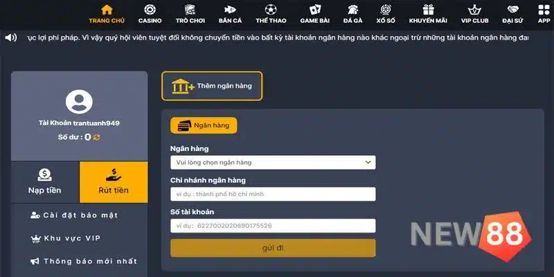 Trải nghiệm rút tiền tại New88 với nhiều ưu điểm vượt trội